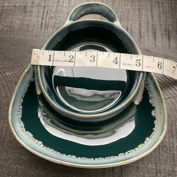LTD Commodities Soup Cracker Bowl Chip Dip Drip Pottery Glaze Stoneware Green - Picture 7 of 7